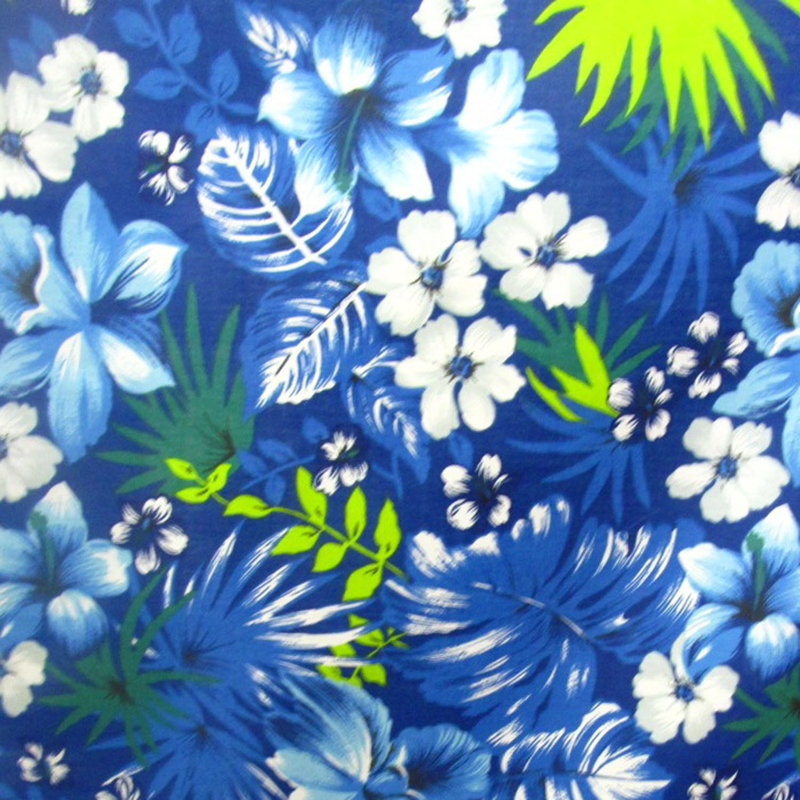 Royal Blue Cotton Tropical Hawaiian Floral Print Tablecloth 58" x 72"