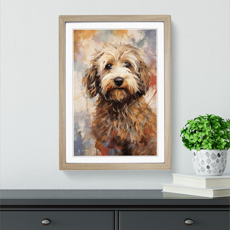 Labradoodle Gestural - Framed Print, Oak Framed, 46cm H x 34cm W x 2" D