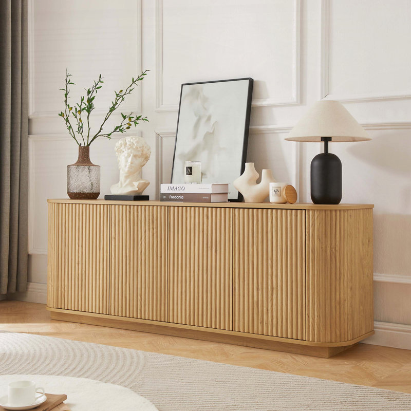 Buffet avec motif ondulé et portes à pousser, Naturel