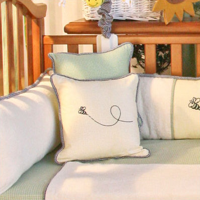 Bee My Baby Embroidered Cotton Blend Throw Pillow