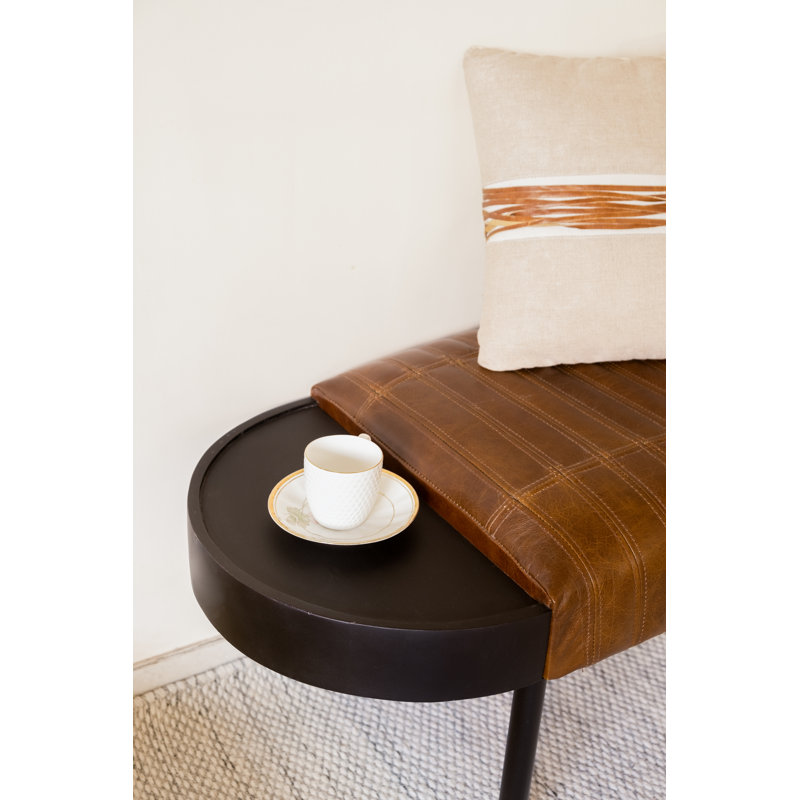 Banc en cuir véritable Stasya, Noir / brun
