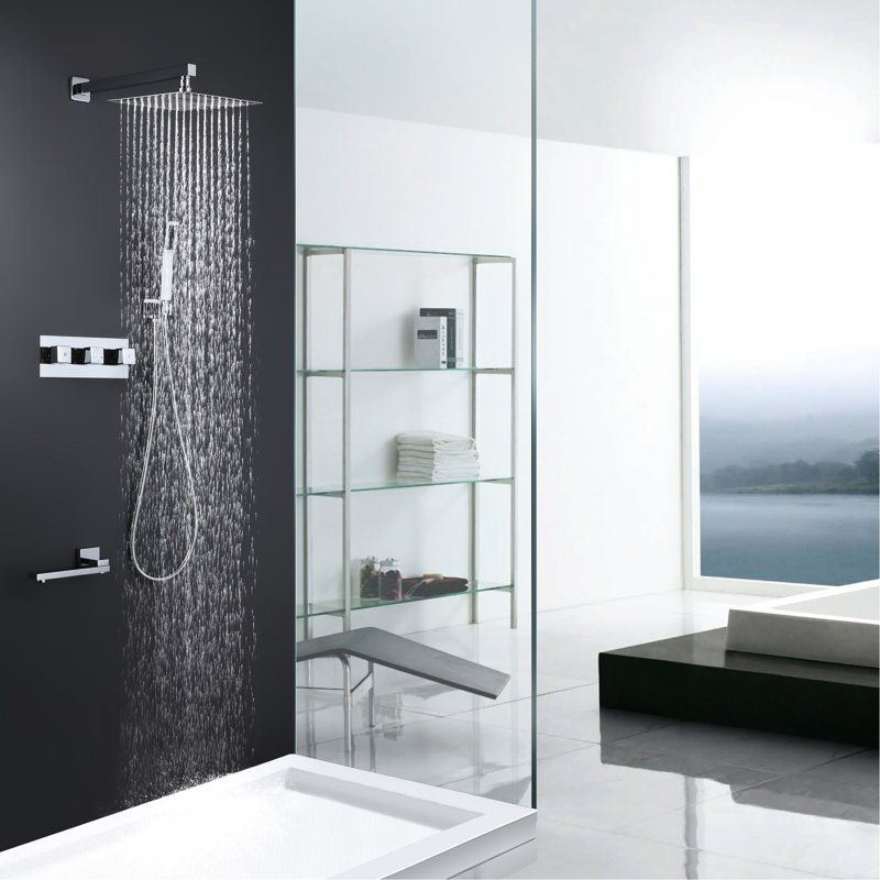Unité de douche complète avec pomme de douche de 10 po - Ajustement facile de la température, poignée carrée polie à une poignée