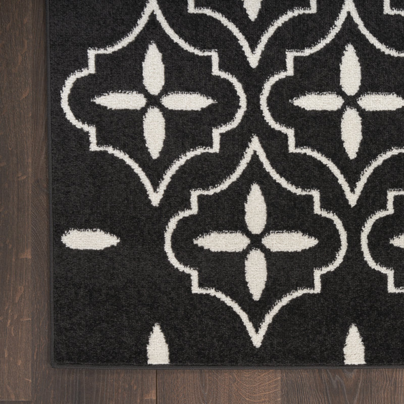 Tapis intérieur / extérieur noir / ivoire Nourison Essentials, Rectangle 4pi x 6 pi