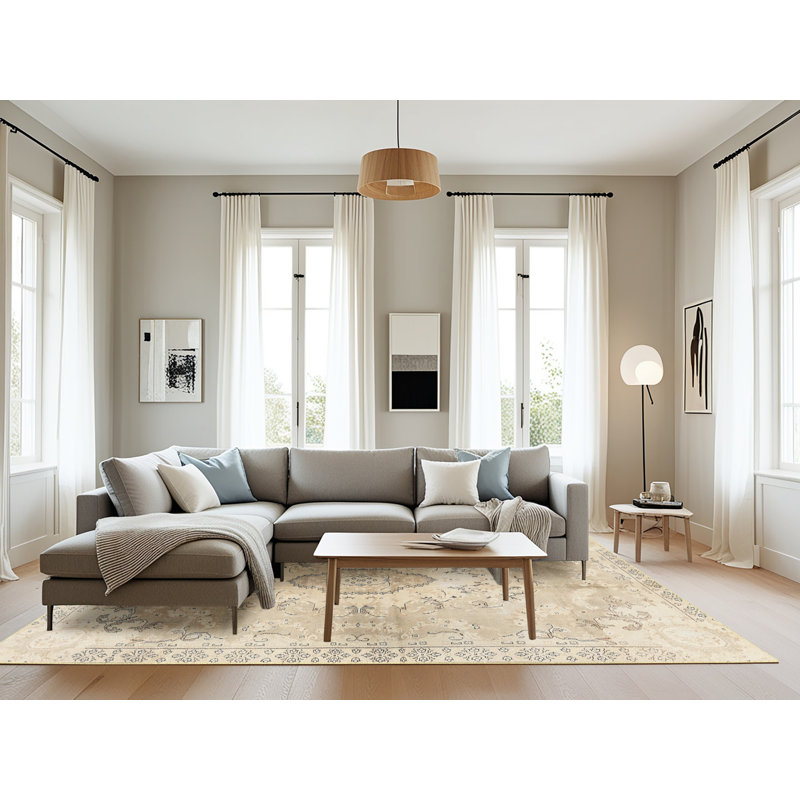 Tapis oriental beige / noir / brun, Rond 5 pi