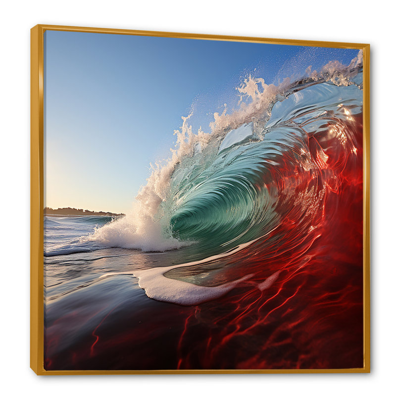 «Green Green Wave», impression sur toile, H 36 po x l 36 po x P 1,5 po, Cadre flottant doré