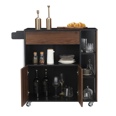 Winston Porter Home Kitchen Island Rolling Cart with Storage Drawers and Towel Rack by Winston Porter