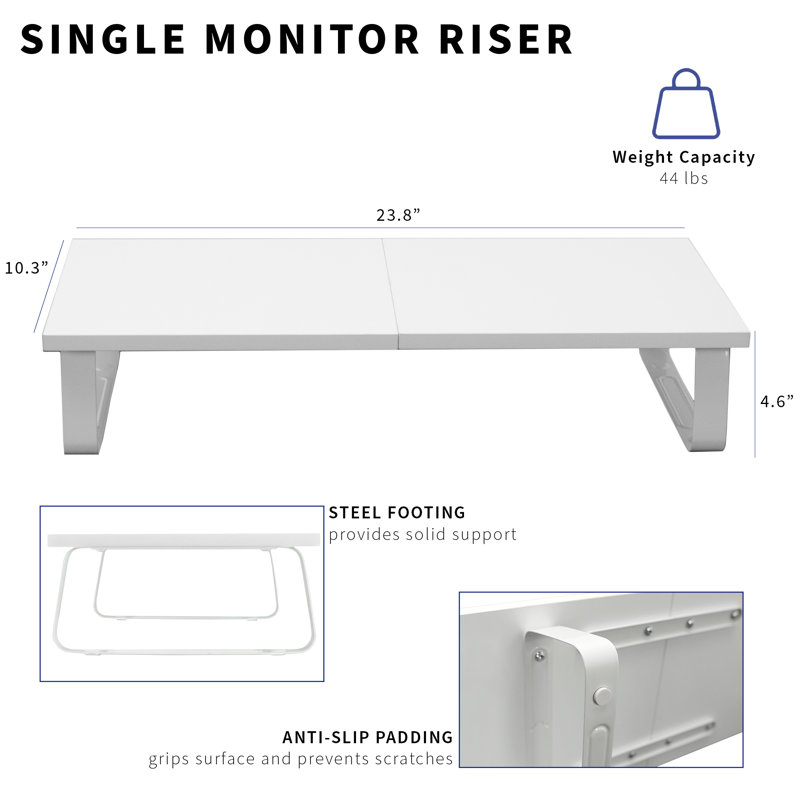 ErgoView Laminated Black Wood 24" Monitor Riser with Steel Support