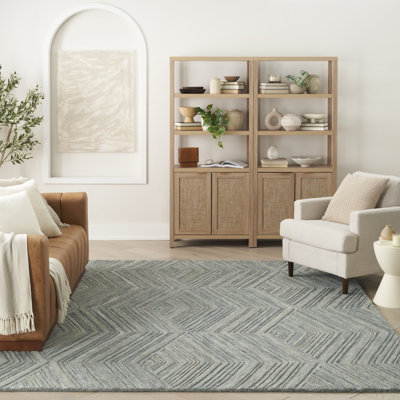 Ebern Designs Atyana Blue Modern Indoor Wool Rug
