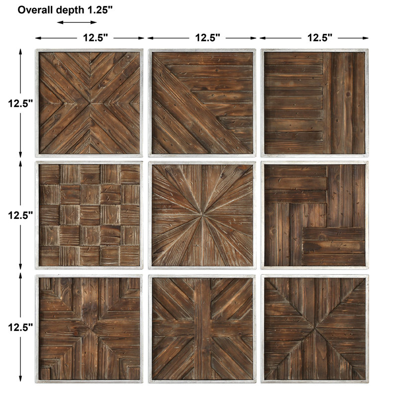 Rustic Fir Wood 9-Piece Square Wall Decor Set