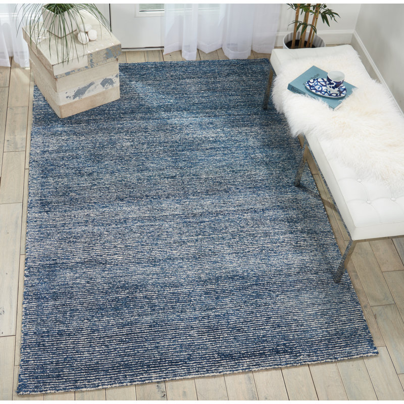 Tapis bleu touffeté à la main Zendejas, Rectangle 9 pi 6 po x 13 pi