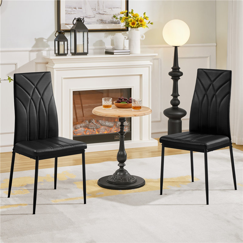 color Faux Leather Modern High-backed Dining Chairs with Metal Legs, Black