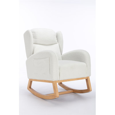 Teddy Fabric Rocking Chair with Wood Legs - 300lb Capacity Ergonomic Nursery & Living Room Chair, 20-Min Solo Assembly, Hypoallergenic, Spot Clean Onl by George Oliver