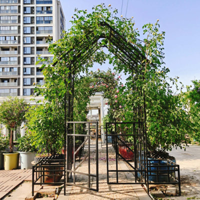 Metal Garden Arch With Gate With Planter W80.71*H97.24 Climbing Plants Support Rose Arch Outdoor