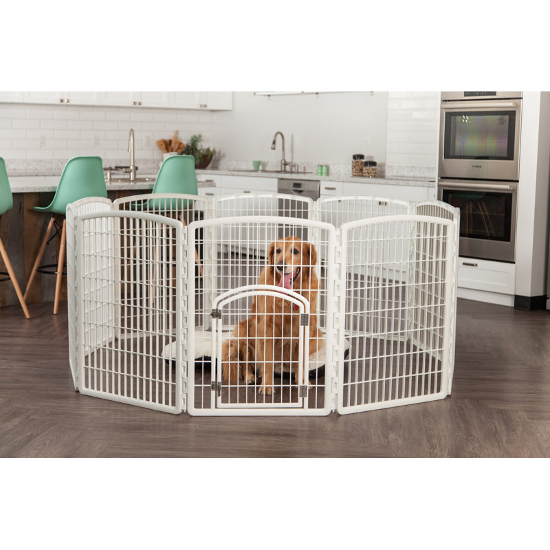 White 34" Heavy-Duty Plastic 8-Panel Pet Playpen with Door