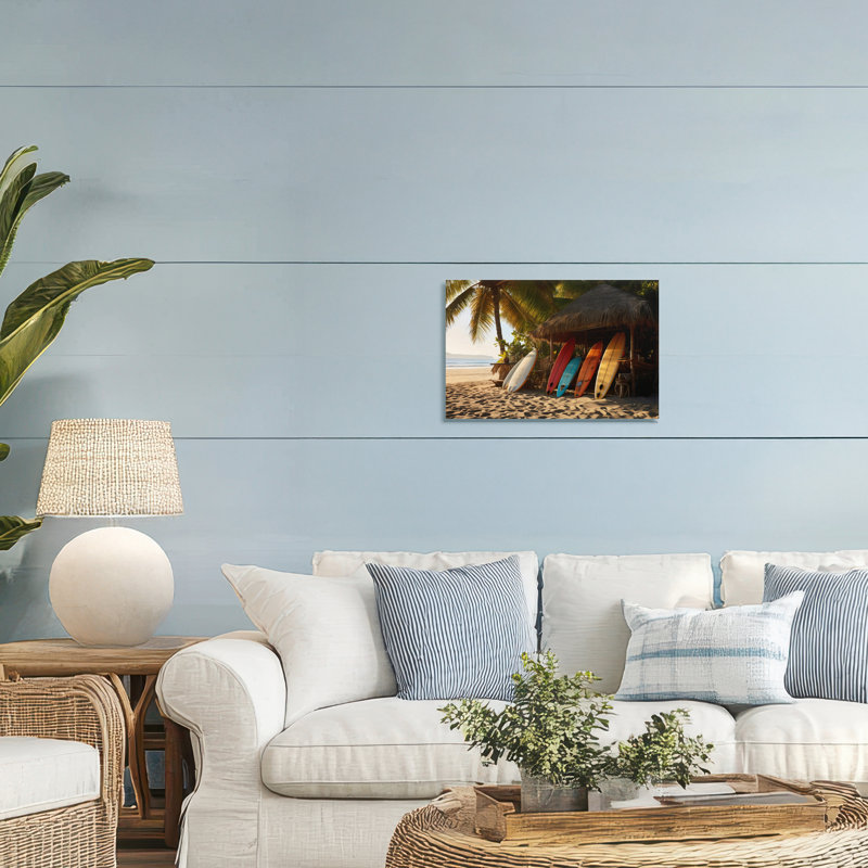 Planches de surf à la plage, toile par LSR Design Studio, H 16 po x l 24 po