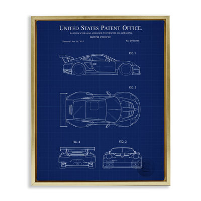 «Motor Motor Blueprint», art mural encadré sur toile flottante par Karl Hronek
