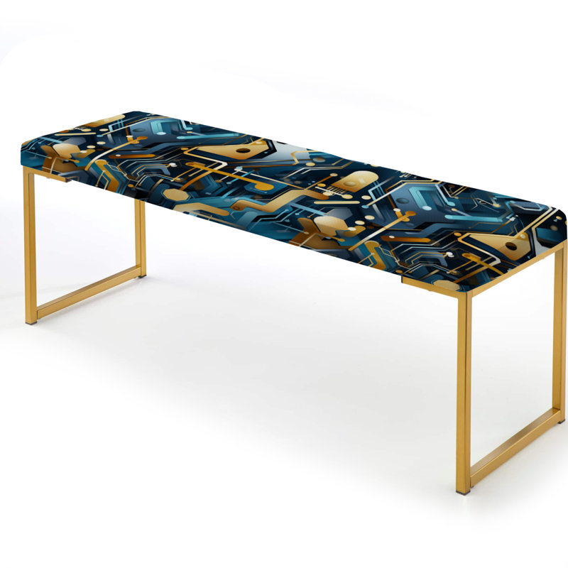 Blue Matrix Geometric Reflections - Geometric Upholstered Gold Bench