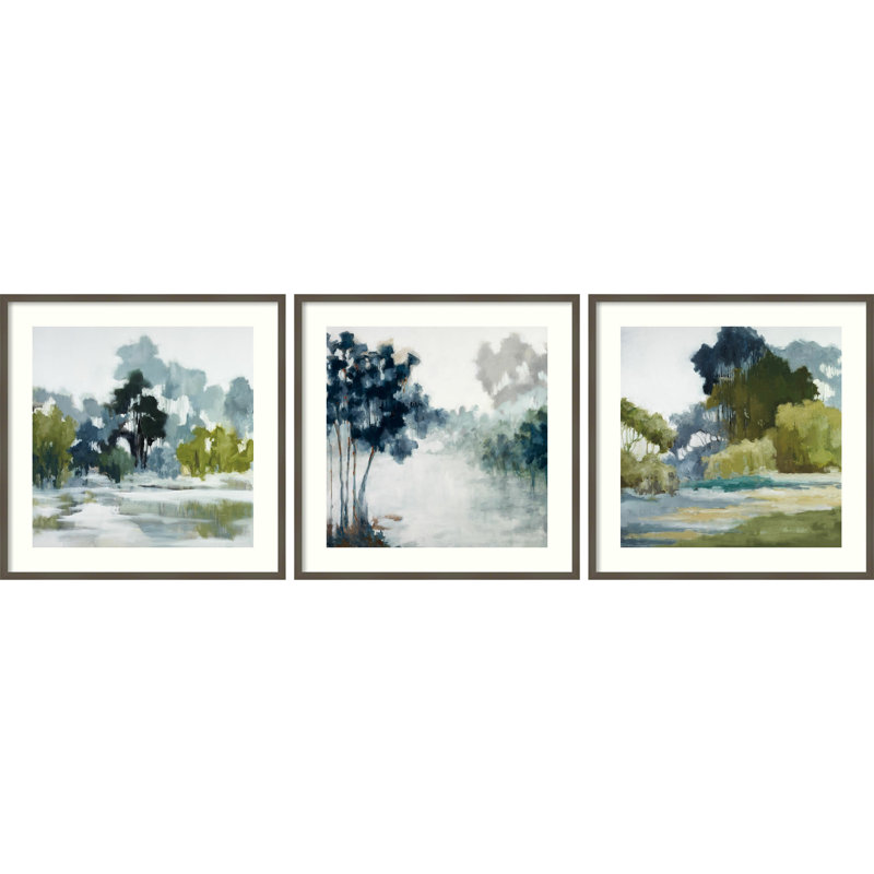 Soft Field Reflections - lot de 3 par Jacqueline Ellens, impressions murales encadrées, Encadrement gris