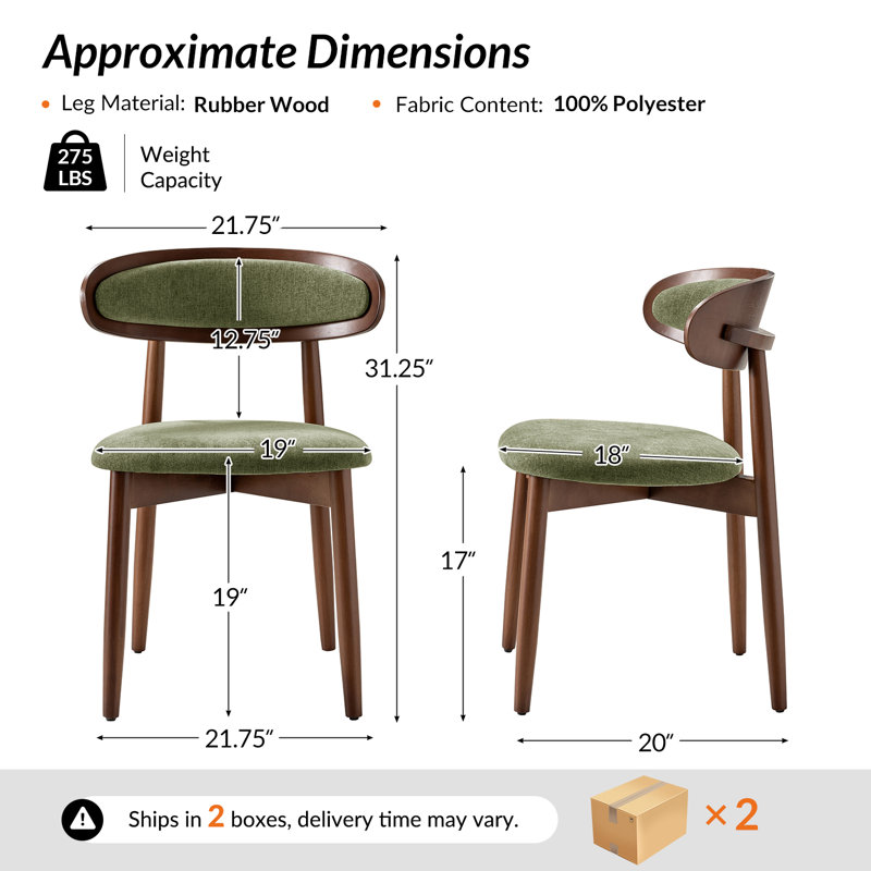 Vicenta Mid-Century Modern Upholstered Dining Chair With Solid Wood Legs, 4, Olive