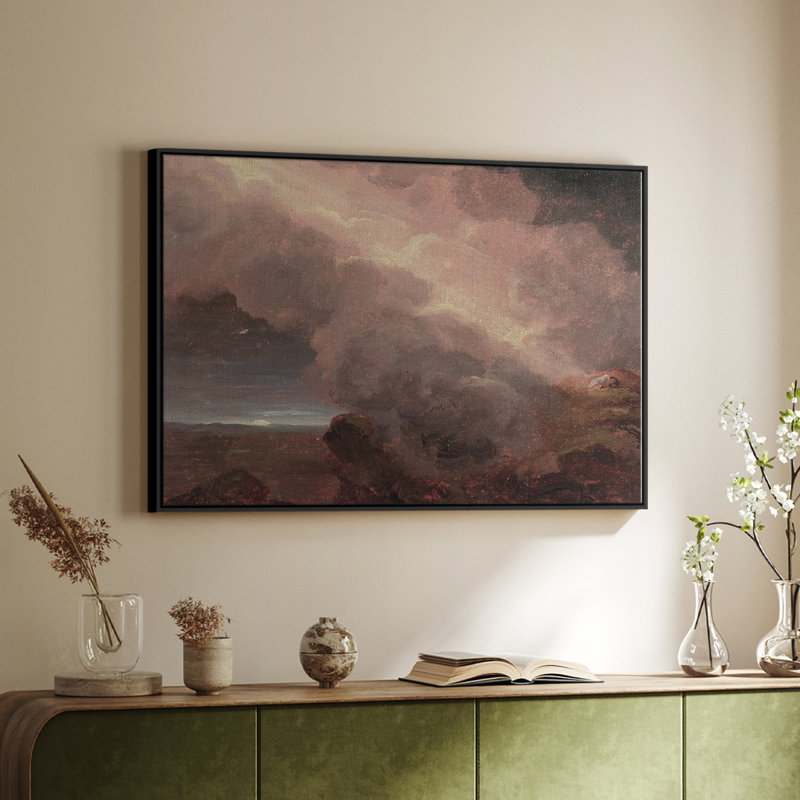 Paysage rétro - CCCLxx, H 25 po x l 37 po x P 2 po, Toile avec cadre flottant noir