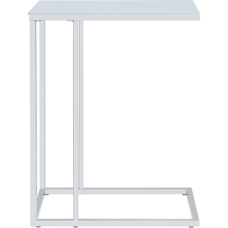Modern C-Shaped Sofa Side Table With Tempered Glass Top And Chrome Metal Frame - Space-Saving Design For Living Room And Compact Areas