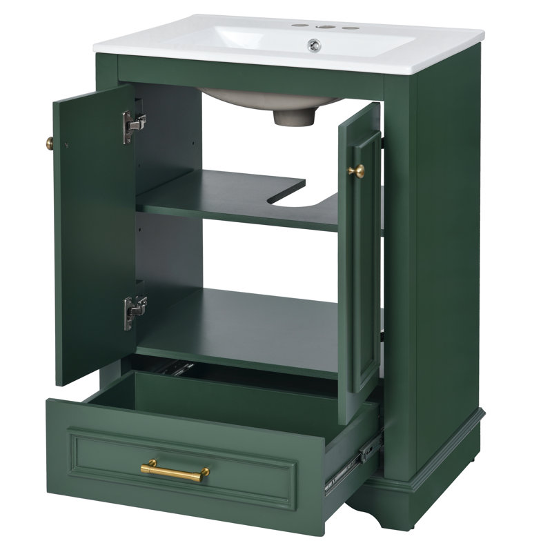 Meuble-lavabo de salle de bain en céramique 24 po 24 po, Vert