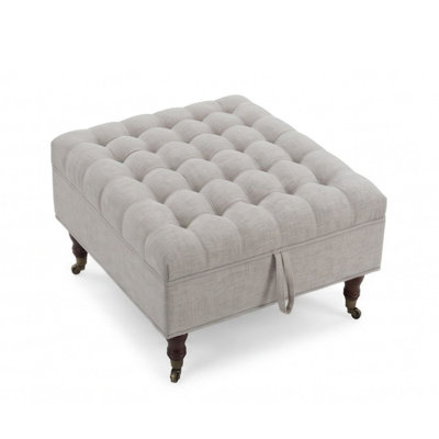 Upholstered Chenille Square Storage Cocktail Ottoman with Tufted Top and Casters
