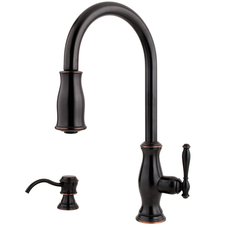Robinet de cuisine à poignée simple avec distributeur de savon Hanover, Bronze toscan