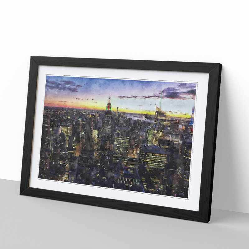 New York Skyline Vol.1 - Picture Frame Graphic Art, 36cm H x 48cm W x 2cm D, Black Framed