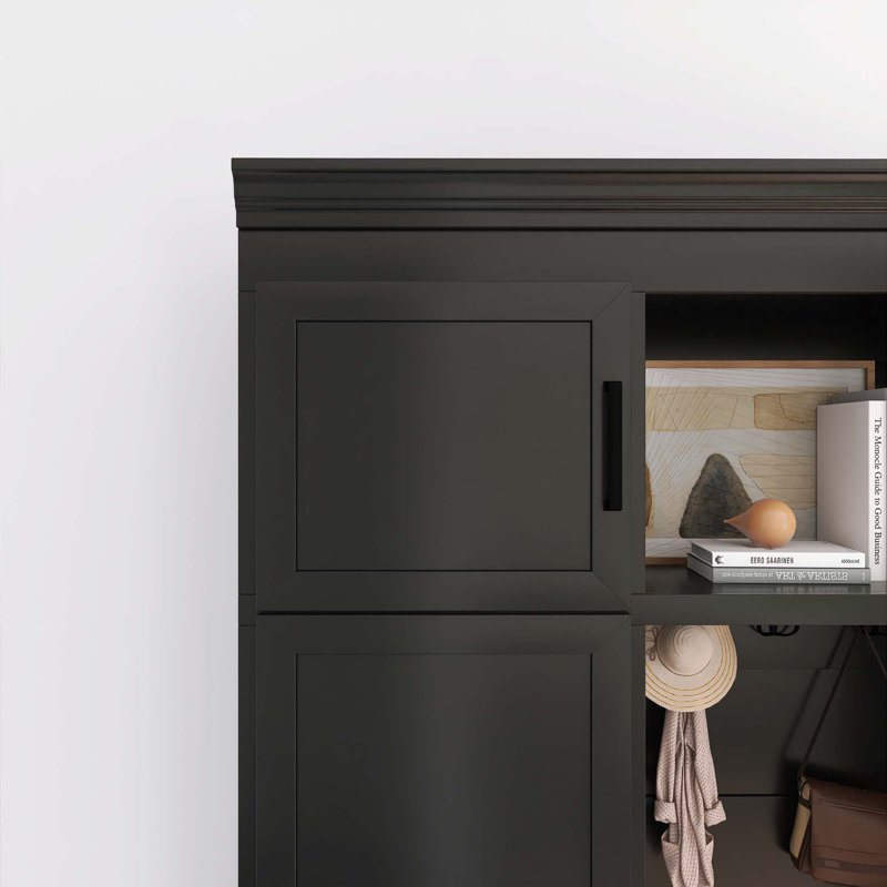 Arbre d'entrée 85,2 po H noir avec armoire et 3 crochets, Noir