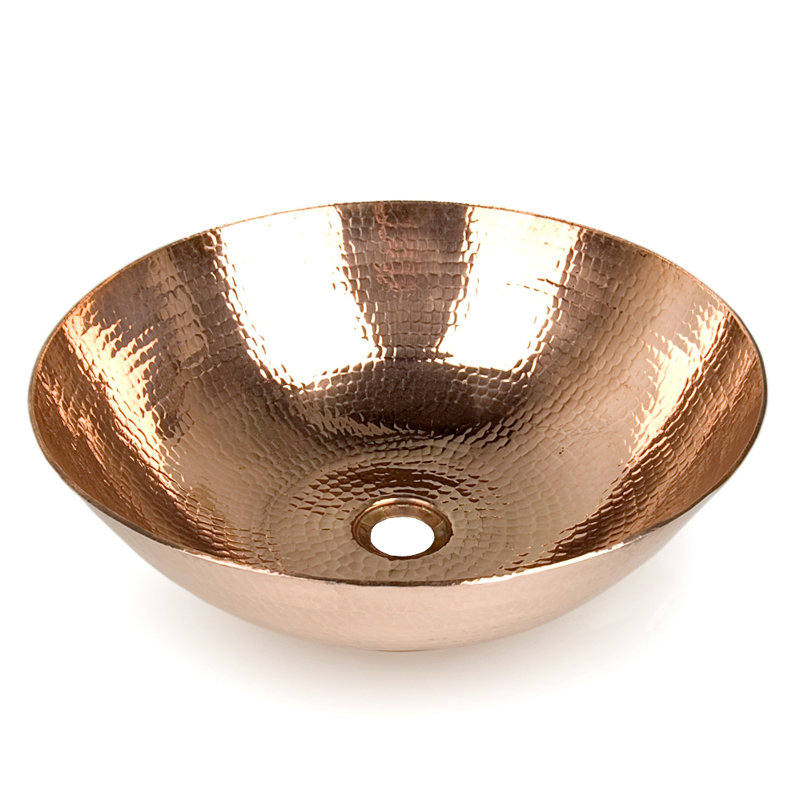 Lavabo de salle de bain vasque circulaire en cuivre H 6 ", Cuivre brillant