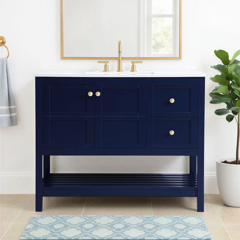 Elena 42'' Single Bathroom Vanity with Engineered Marble Top, Blue