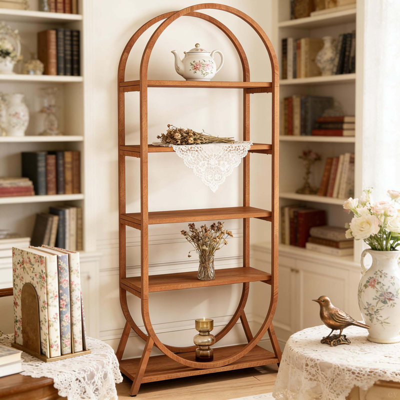 Versatile Display Rack,5-Tier Bookshelf,Compact Arched Bookcase