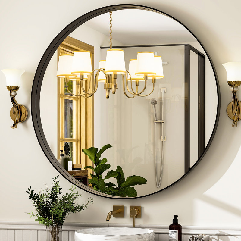 Mordern-Design Round Deep Framed Waterproof Bathroom Mirror, 24" H x 24" W
