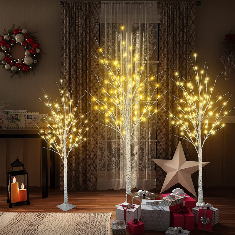 3 Pieces LED Lighted Artificial Birch Christmas Tree