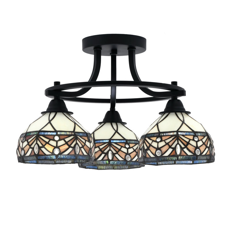 Paramount 3 Light Semi-Flush Shown In Matte Black Finish With 7" Royal Merlot Art Glass