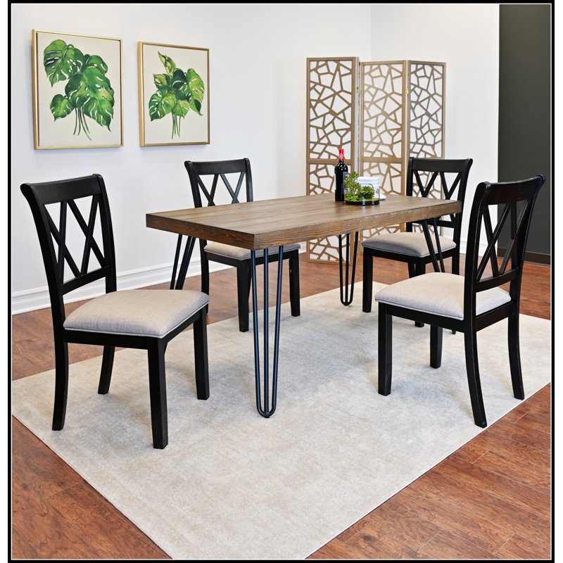Ensemble de salle à manger 5 pièces avec table à épingle et 4 chaises à dossier croisé Arroyo, conception moderne avec ports USB et rangement