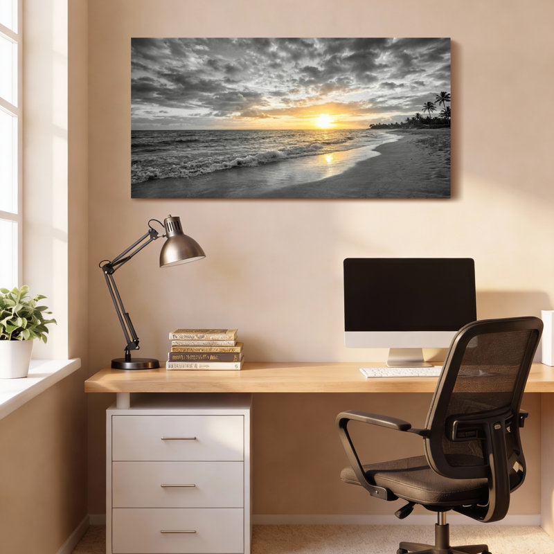 Tableau sur toile représentant un coucher de soleil sur la plage (lot de 1), H 16 po x l 32 po