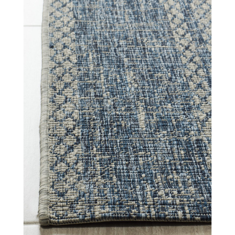 Atwells Light Grey/Blue Indoor/Outdoor Rug, Rectangle 61 x 109 cm