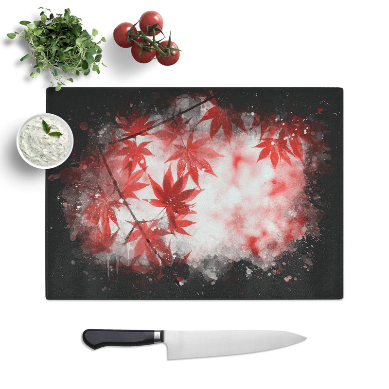 Tempered Glass Red Leaves of a Maple Tree Chopping Board, 28.5 cm x 39 cm