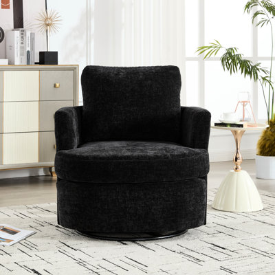 Chaise pivotante en chenille pivotante à 360 degrés, confortable et, ajoute du style au bureau ou à la maison, facile à assembler avec des pièces transparentes, plateau tournant en métal, couleur principale noire, matériau en bois, profondeur de 31,29 po, largeur,