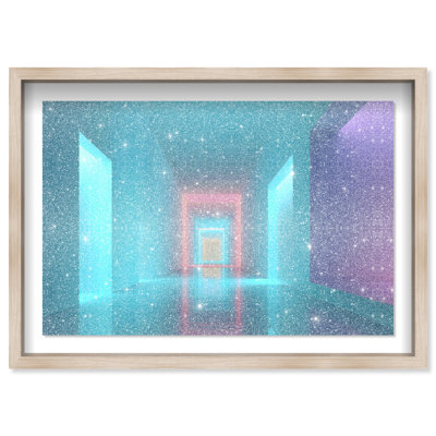 Cerulean Corridor III Shadowbox Abstract Print by Oliver Gal, Black Frame, 15 x 10