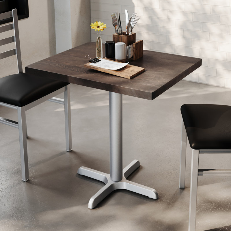 Plateau de table rectangulaire en bois massif avec base en X, Bois brun foncé, H 29,5 po x L 30 po x l 24 po, Argent argent
