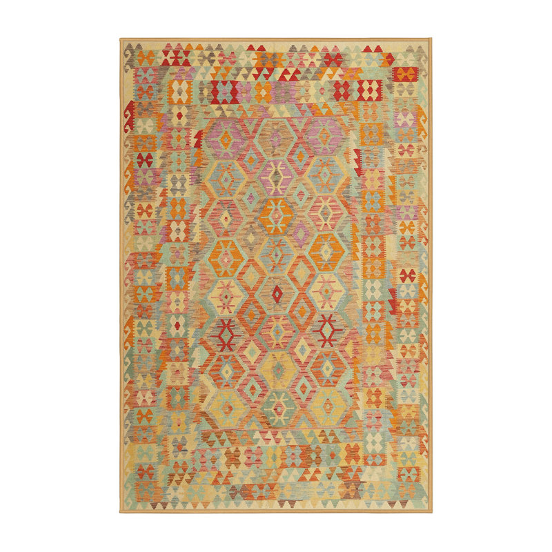 Tapis orange/jaune/vert contemporain, Rectangle 2 pi x 3 pi
