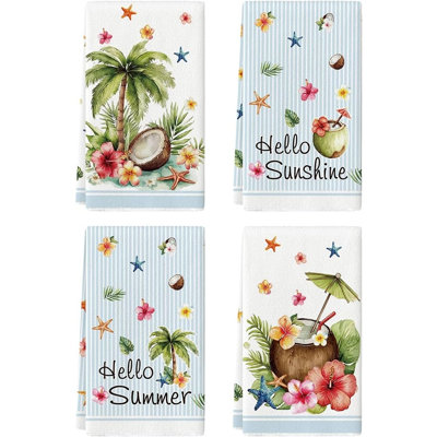 Ensemble de 4 essuie-tout en forme d'étoile de mer à rayures bleues et noix de coco Sunshine Summer