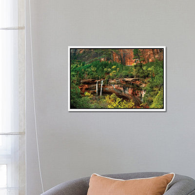 Cascades Tumbling  At Emerald Pools Note The Black Streaks Called Desert Varnish Zion National Park 1 Piece Wall Art on Canvas