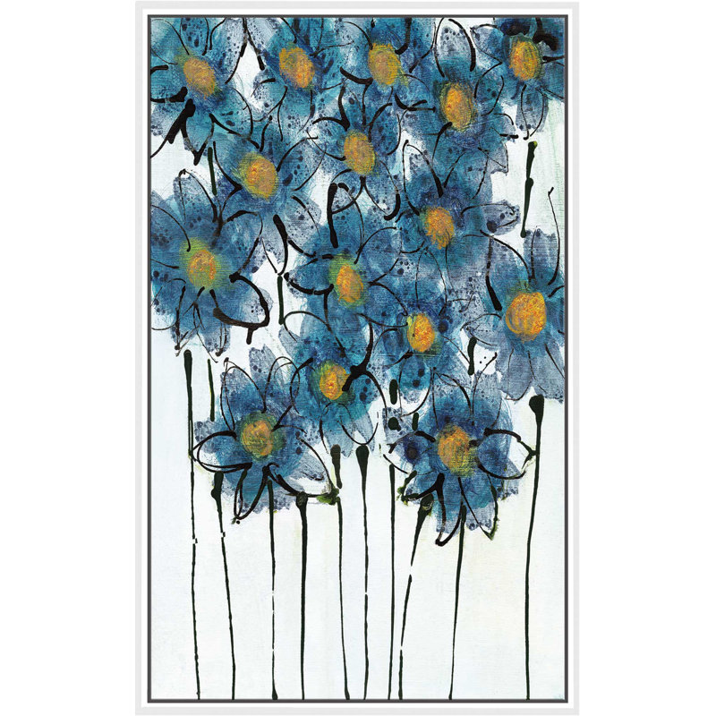 «Forget Me Not Bouquet», reproduction de peinture acrylique sur toile, H 51,5 po x l 31,5 po x P 2 po, Cadre flottant blanc