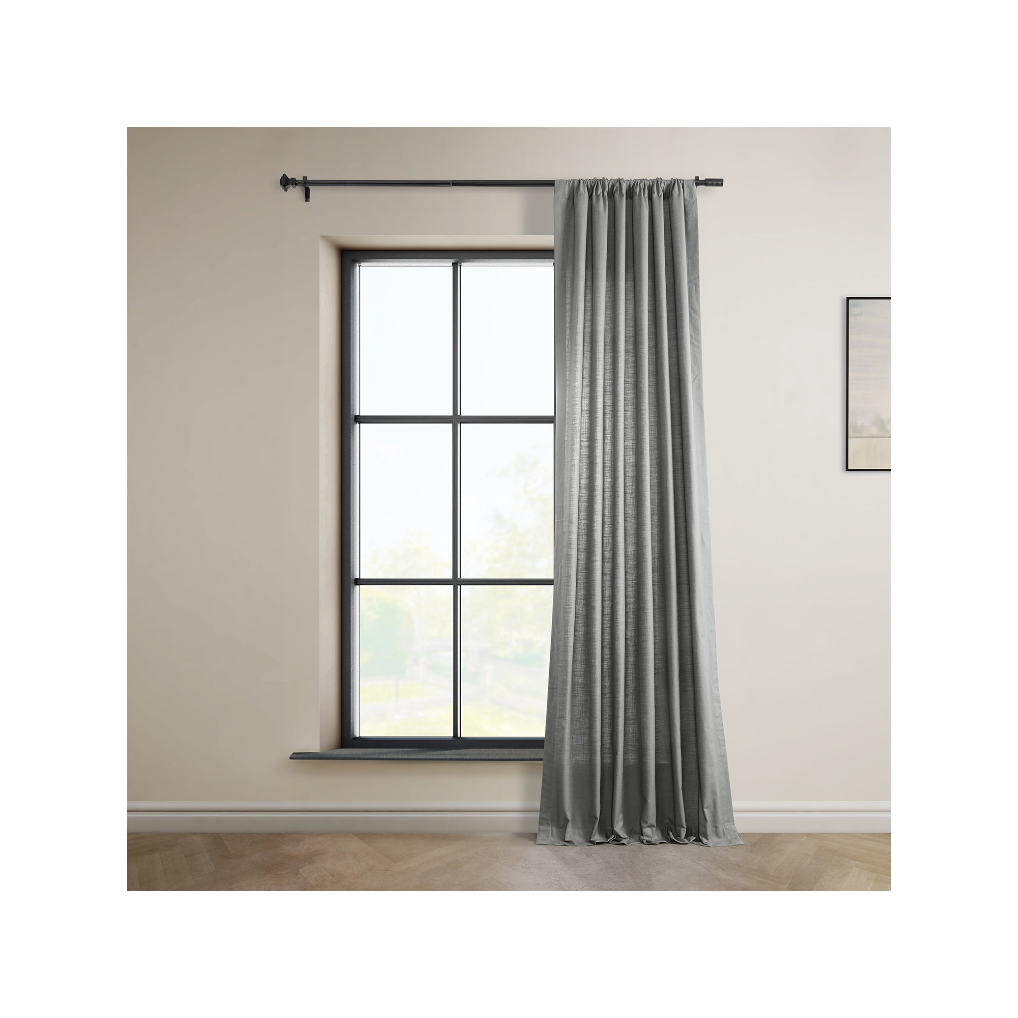 Richardson Semi Sheer 100% Cotton Curtain, Dark Gray, 50" W x 96" L