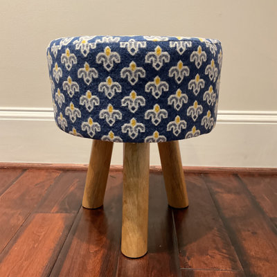 Wooden Round Upholstered Cloth Stool by Union Rustic
