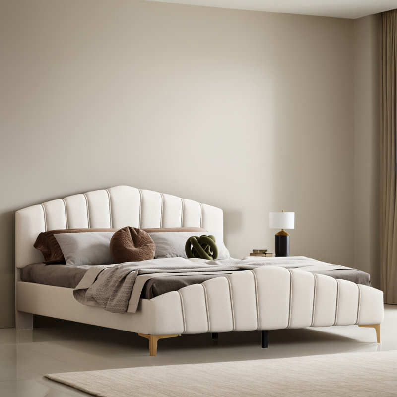 Structure de lit tapissier grand format en velours, Beige